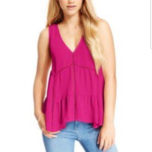 Jessica Simpson Sleeveless Trapeze Tank Top Blouse-Hot Pink